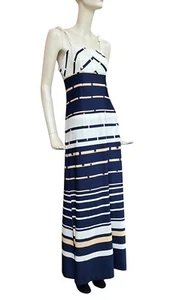 Vintage 70s Maxi Dress By LEROSE UK Size 8 Geometric Stripes 1970’s - Picture 1 of 9