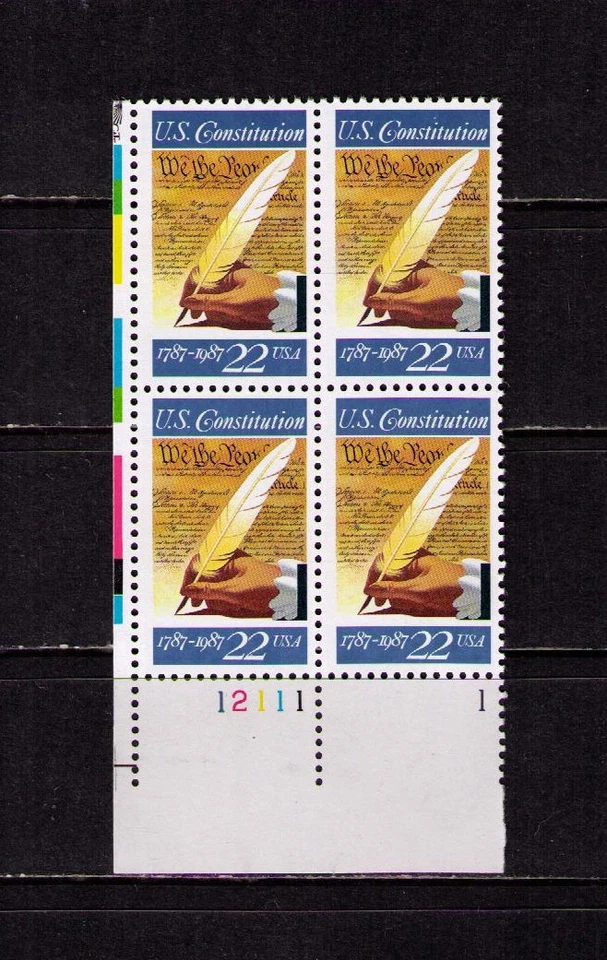 US USA Sc# 2360 MNH FVF PLATE# BLOCK U.S. Constitution Quill Pen Hand - Image 1 of 1
