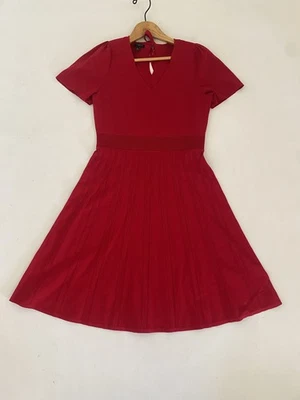 Talbots Sweater Dress Medium Petite Mp Red Holiday Work Career Short Sleeve Midi - Image 1 of 4