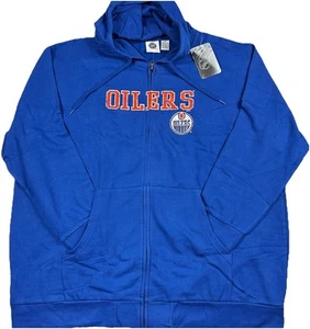 Edmonton Oilers NHL Full Zip Hoodie Men's Size 2XL Blue Distressed Y2K New - Picture 1 of 14