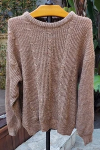 VTG DA VINCI Men's Light Brown Fisherman Sweater Chunky Knit Crew Neck EUC Large - Picture 1 of 4