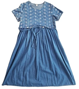 Vintage KDK Designs Denim Embroidered Dress Women's Size 20 Floral Belted EUC - Picture 1 of 11