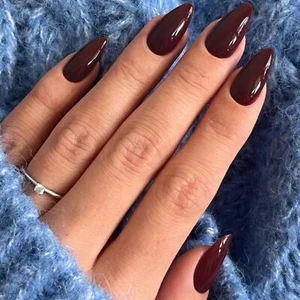 GLAMERMAID Fall Dark Red Brown Press on Nail Medium Almond Fall Natural Gloss... - Picture 1 of 8