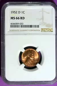 1952 - D NGC MS66RD LINCOLN CENT!!  #B33698 - Picture 1 of 2