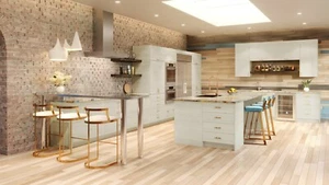RTA 10X10 Contemporary Torino White Pine Kitchen Cabinets Texture Wood Slab Door - Picture 1 of 7