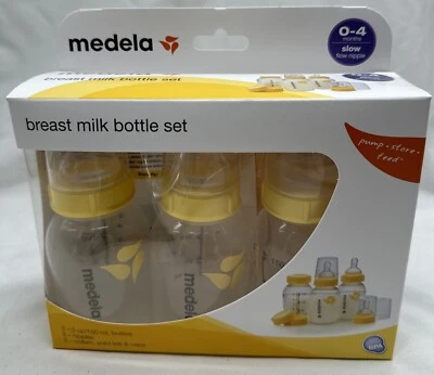 Medela Breast Milk Bottle Set INCLDS 3 5oz bottles/nipples/collars/lids/caps NIB - Image 1 of 4