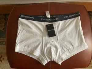 NWT EMPORIO ARMANI Logo men white cotton boxer trunk underwear size XL - Picture 1 of 12