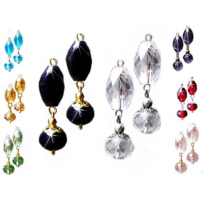 Earrings Crystal petite double drop, COLOR CHOICE, clip on, pierced Foto 1 de 3
