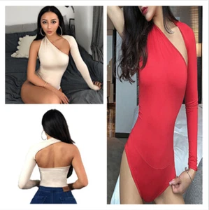Sexy schulterfreie Damenoberteile Langarm Bodycon Clubwear Bodysuit - Bild 1 von 12