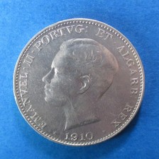 PORTUGAL 500 REIS 1910 MARQUEZ POMBAL MANUEL II SILVER  KM 557 #657#