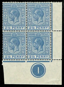 1912 Bahamas 2 1/2d Ultramarine SG84b Pl 1 angolo blocco marginale inclinato 2 RARO - Foto 1 di 1