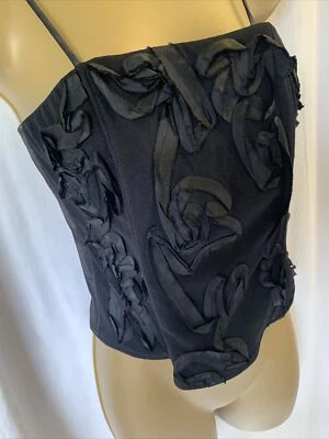 PER UNA M&S BLACK SATIN SZE 8 BASQUE CORSET BONED EMBROIDERED AUTUMN PARTY TOP - Image 1 of 4