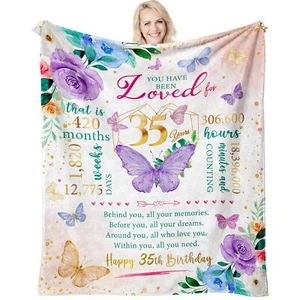 Happy 35th Birthday Gifts for Women Throw Blanket 60"X 50" 35 Year Old Birthd... - Picture 1 of 7