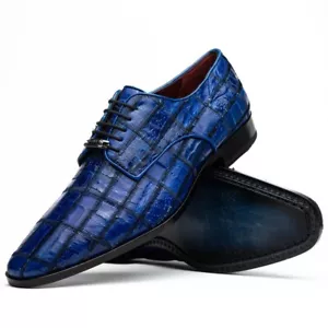 NUEVO Zapatos de Vestir Marco Milano Cuero Exótico Asti Genuino Cocodrilo Azul Real - Imagen 1 de 5