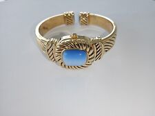 Classic Ladies Hidden Watch Bracelet Quartz Blue Stone Inset Bangle Clamper
