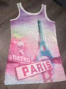 Justice sz 12 Paris ribbed white pink blue purple tank top guc Eiffel Tower - Picture 1 of 6