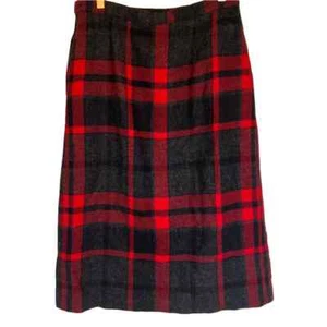 Vintage 100% wool red black plaid pleated skirt size small medium - Picture 1 of 8