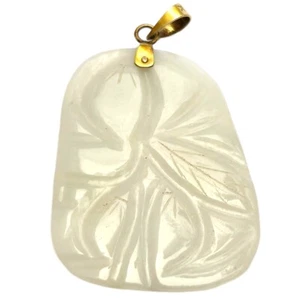 ANTIQUE CHINESE HAND CARVED White Jade W 14K GOLD BALE - Picture 1 of 5