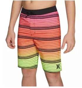 Hurley Boys 4 Orange Yellow Pink Stripe Surf Board Shorts Beach Summer Swim - Picture 1 of 5