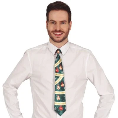 GUIRMA Krawatte Weihnachten Tannengrün mit Weihnachtskugeln 45 cm lang für Herren