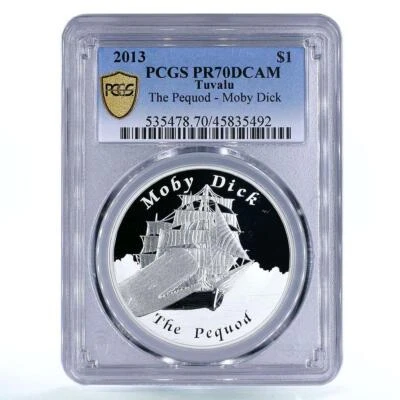 Tuvalu 1 dollar The Pequod Moby Dick Ship Clipper PR70 PCGS silver coin 2013 - Image 1 of 2