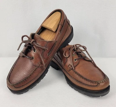 Tom McAn Men’s Brown Leather Lace-Up Moc Toe Casual Shoes Size 9 Rugged Sole - Image 1 of 4