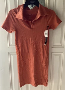 Poof New York Mujer Naranja Marrón Cuello Manga Corta Talla M/L - Nuevo con Etiquetas - Imagen 1 de 4