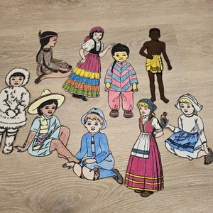 Flannelgraph Set Lot Of 9 Multicultural Characters Sizes 9-12" Children's - Picture 1 of 5