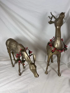 Vintage großes massives Messing Hirsch Paar 22" MCM Made in Korea Rentier Urlaub Dekor - Bild 1 von 20