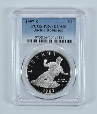 1997-S Jackie Robinson Commemorative Dollar PR69 DCAM PCGS Blue Label *5759 - Image 1 of 4