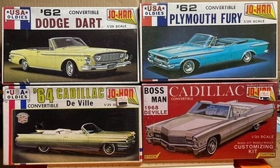 Lote kit modelo Jo-Han 1:25 de colección / '62 Dart, '62 Fury, '64 y '68 Cadillac sellado Foto 1 de 4