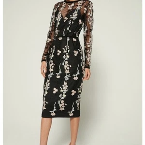 Bronx and Banco Dress Women 8 Black Mesh Velvet Corset Lined Floral Embroidered - Bild 1 von 14