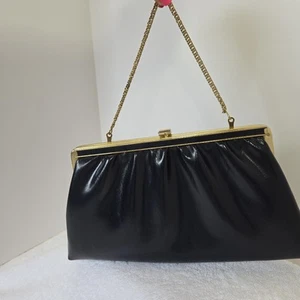 Vtg Harry Levine HL Cocktail Clutch Navy Gold Lame & Metallic Chain 50's Retro - Picture 1 of 18