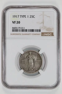 1917 TYPE 1 STANDING LIBERTY QUARTER NGC VF20 ORIGINAL! - Picture 1 of 2