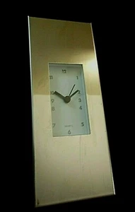 DESK CLOCK HOUSED IN POLISHED CHROME FRAME- Rectangular, White Face, Black Hands - Picture 1 of 8