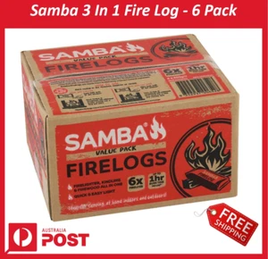New Samba 3 In 1 Fire Log - 6 Pack Firelogs Value Pack + Free Ship - Picture 1 of 1