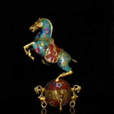 9,2-дюймовая китайская антикварная статуэтка клуазоне животное лошадь старая латунная статуя зверя CXE - Изображение 1 из 4