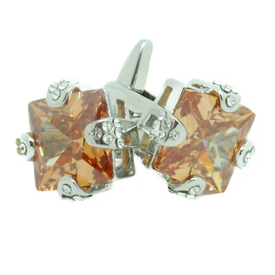 Gemelli Argento Arancione Quadrato Matrimonio da Uomo Paio Gemelli 17mm x 17mm - Immagine 1 di 4