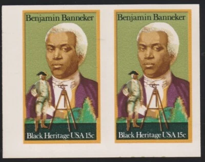Scott 1804a, 15c Benjamin Banneker Imperforate Pair, NH error EFO Scott $275 - Image 1 of 2