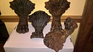 19th century cast iron huge lions paw feet and foliage items - Picture 1 of 14