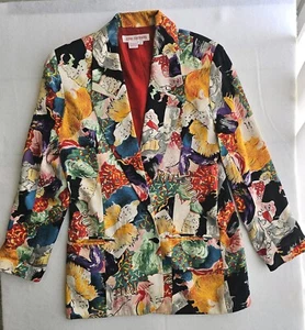 Chaleco Blazer Vintage Jerri Sherman 100% Seda Talla 6 Rojo Rojo Rojo Rouge Diseño Motivos Faciales - Imagen 1 de 20