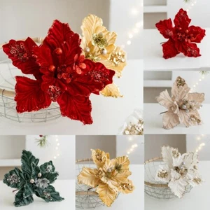 22cm Glitter Flowers Golden Powder Decorations Home Xmas Tree Ornament HOT - Picture 1 of 25