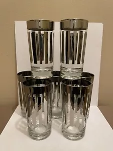 7 Vintage MCM Dorothy Thorpe Tumbler Glasses, Silver Rim/vertical Stripes - Picture 1 of 6