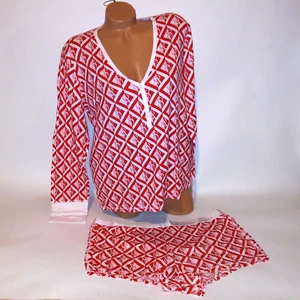 Victoria Secret Pajama Set XXL Top & Bottom Red White Pink Thermal PJ Logo Shor - Picture 1 of 11
