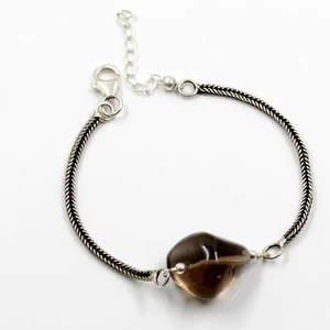 Solid 925 Sterling Silver Jewelry Smoky Quartz Sister's Gift 6.5+1" Bracelet - Picture 1 of 5