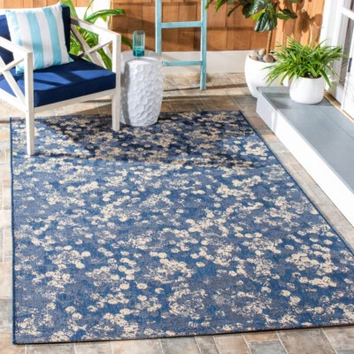 SAFAVIEH Outdoor CY6333-25821 Courtyard Navy / Beige Rug - Image 1 of 4