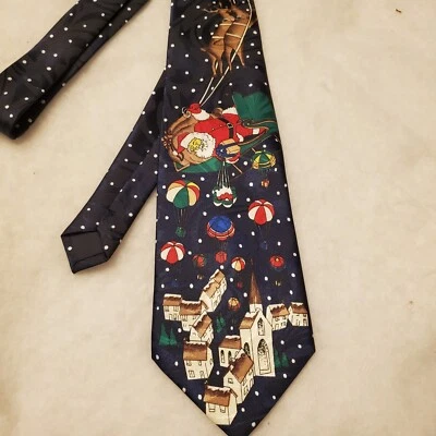Delivering Presents Men's Necktie Christmas Santa Reindeer Blue Neck Tie  - Image 1 of 4
