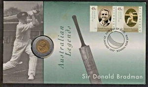 Australia CRICKET ~ AUSTRALIAN LEGENDS ~ SIR DONALD BRADMAN Coin Cover PNC 1997 - Picture 1 of 2