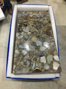 24''x12'' marble table top center coffee inlay agate random antique home decor - Picture 1 of 4
