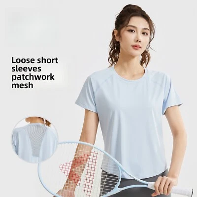 Mujeres Malla Manga Corta Informal Camiseta Transpirable Empalme Delgado Fitness Camiseta Prendas para el torso Foto 1 de 4